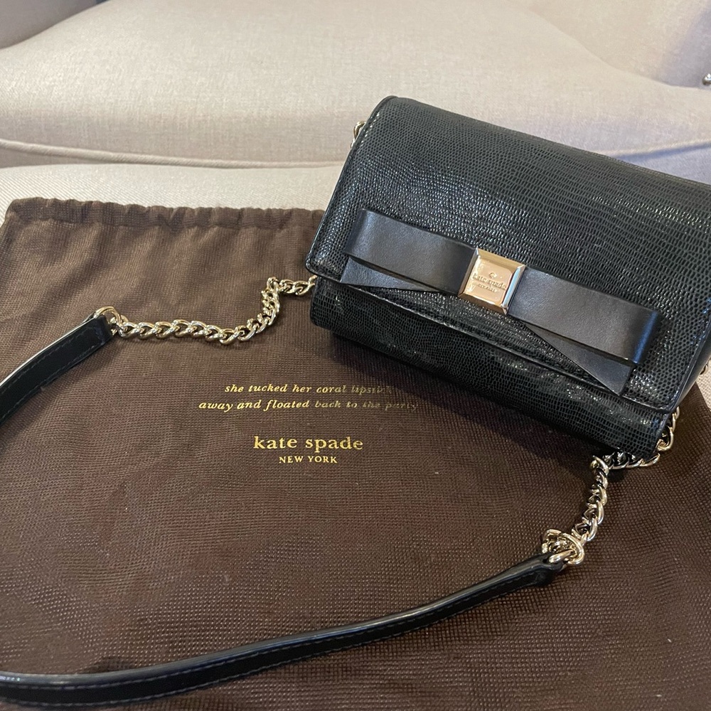 Kate Spade Black Leather Clutch with Chain Strap